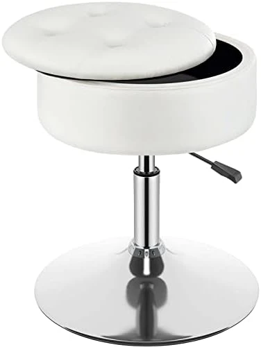 GREENSTELL Vanity Stool With Storage, 360°Swivel Makeup Stool, 17.9" To 24.2" Height Adjustable PU Leather Vanity Chair With Removeable Tray, Modern Round Ottoman For Bedroom Bathroom White 8 GREENSTELL Vanity Stool With Storage, 360°Swivel Makeup Stool, 17.9" To 24.2" Height Adjustable PU Leather Vanity Chair With Removeable Tray, Modern Round Ottoman For Bedroom Bathroom White - Image 8