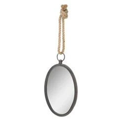 Stonebriar Oval Nautical Mirror For Wall With Hanging Loop, Unique Home Décor For Bathroom, Bedroom, Office, Or Hallway, Large Grey