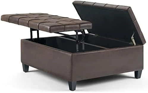 SIMPLIHOME Harrison 36 Inch Wide Square Coffee Table Lift Top Storage Ottoman In Upholstered Slate Grey Tufted Linen Look Fabric For The Living Room, Transitional 14 SIMPLIHOME Harrison 36 Inch Wide Square Coffee Table Lift Top Storage Ottoman In Upholstered Slate Grey Tufted Linen Look Fabric For The Living Room, Transitional - Image 14