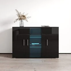 MEBLE FURNITURE & RUGS Soho S7 3D Modular Modern 47" Wide Sideboard Black