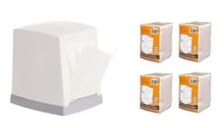 TARGET HYGIENE Table Top Counter Top Double Side Cube Tissue Holder Dispenser With Free L-Fold Soft Tissue Paper Refill (4 Packet Included) | White