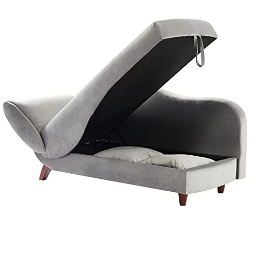 NOSGA Functional Indoor Chaise Lounge With Storage/2 Pillows And Solid Wood Legs, Modern Velvet Upholstered Sofa Recliner For Living Room Bedroom (Light Grey) 2 NOSGA Functional Indoor Chaise Lounge With Storage/2 Pillows And Solid Wood Legs, Modern Velvet Upholstered Sofa Recliner For Living Room Bedroom (Light Grey) - Image 2