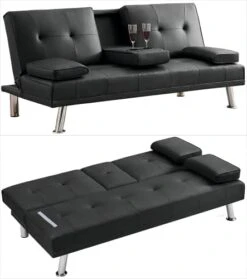 FREEHOMAE Futon Sofa Bed, Faux Leather Couch With Armrest And 2 Cup Holders, Sofa Bed Couch Convertible With Metal Legs, Folding, Reclining Small Couch Bed, Futon Bed For Living Room 10 FREEHOMAE Futon Sofa Bed, Faux Leather Couch With Armrest And 2 Cup Holders, Sofa Bed Couch Convertible With Metal Legs, Folding, Reclining Small Couch Bed, Futon Bed For Living Room -Songmics Furniture Shop 41 JLWWnENL. AC