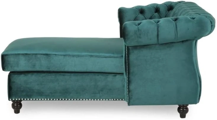 Phyllis Modern Glam Chesterfield Chaise Lounge, Beige And Dark Brown 10 Phyllis Modern Glam Chesterfield Chaise Lounge, Beige And Dark Brown - Image 10