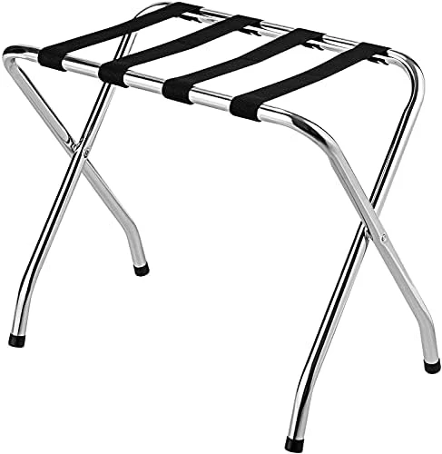 BETTARY Chrome Luggage Rack For Guest Room, Folding Metal Bag Suitcase Holder With Nylon Straps, Luggage Stand Ideal For Home Bedroom Guest Room Hotel, No Assembly Required (1) 5 BETTARY Chrome Luggage Rack For Guest Room, Folding Metal Bag Suitcase Holder With Nylon Straps, Luggage Stand Ideal For Home Bedroom Guest Room Hotel, No Assembly Required (1) - Image 5