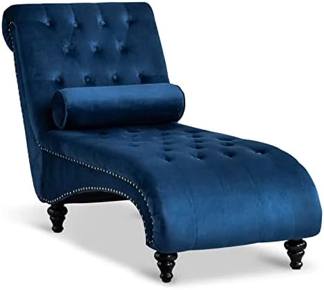 Paddie Velvet Button-Tufted Chaise Lounge Chair Leisure Sofa Chaise Chair W/Bolster Pillow, Nailhead Trim And Turned Legs For Indoor Living Room (Green) 7 Paddie Velvet Button-Tufted Chaise Lounge Chair Leisure Sofa Chaise Chair W/Bolster Pillow, Nailhead Trim And Turned Legs For Indoor Living Room (Green) - Image 7