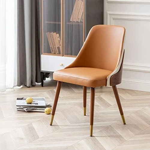 LUNLING Mid Century Modern Dining Chairs Orange Faux Leather Upholstered Chair With Walnut Wood Frame For Kitchen Dining Living Room Chairs(Orange 1PCS) 10 LUNLING Mid Century Modern Dining Chairs Orange Faux Leather Upholstered Chair With Walnut Wood Frame For Kitchen Dining Living Room Chairs(Orange 1PCS) - Image 10
