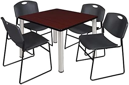 Kee 36" Square Breakroom Table- Cherry/ Black & 4 Zeng Stack Chairs- Black 7 Kee 36" Square Breakroom Table- Cherry/ Black & 4 Zeng Stack Chairs- Black - Image 7