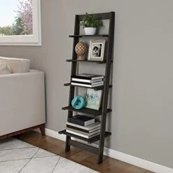 5-Tier Ladder Shelf - Wooden Narrow Leaning Book Shelf For Bedroom, Living Room, Or Kitchen Shelving - Boho Home Decor By Lavish Home (Oak) -Songmics Furniture Shop 41 udIlOJIS. AC