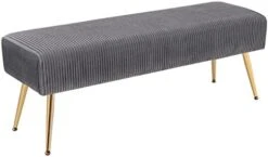 Furnimart Velvet Ottoman Bench Upholstered Tufted Bench With Padded Seat, Footrest Foot Stool With Sturdy Metal Leg, For Bedroom Living Room Entryway -Songmics Furniture Shop 4101PnuT8ZL. AC