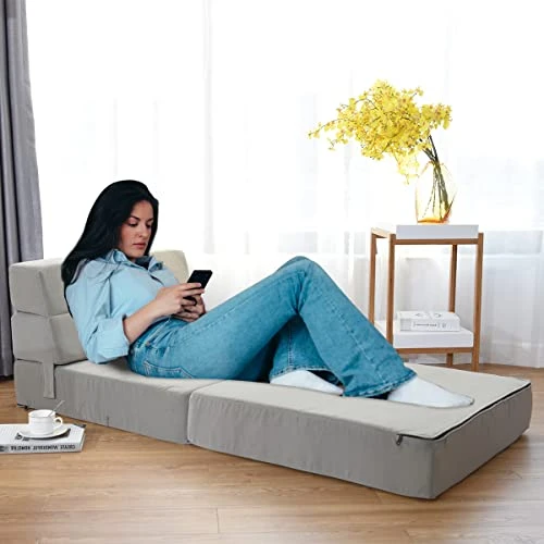 Casart Sofa Bed Tri-Fold Portable Sleeper Folding Memory Foam With Washable Cover Guest Chaise Lounge Padded Cushion Guest Sleeper Chair (Gray) 6 Casart Sofa Bed Tri-Fold Portable Sleeper Folding Memory Foam With Washable Cover Guest Chaise Lounge Padded Cushion Guest Sleeper Chair (Gray) - Image 6