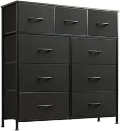 WLIVE 9-Drawer Dresser, Fabric Storage Tower For Bedroom, Hallway, Nursery, Closet, Tall Chest Organizer Unit With Fabric Bins, Steel Frame, Wood Top, Easy Pull Handle, Greige -Songmics Furniture Shop 410CNFuUT2L. AC