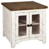 Signature Design By Ashley Wystfield Farmhouse End Table With Storage, Distressed White & Brown Finish