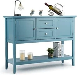 LOKO Buffet Cabinet With Storage, Multifunctional Console Table With Ample Storage Space, Sideboard With Drawers For Kitchen, Dining Room, Living Room Or Entryway, 46 X 15 X 34 Inches (Blue) -Songmics Furniture Shop 410INE KJeL. AC