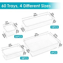 Vtopmart 60 PCS Drawer Organizer, 4-Size Clear Plastic Drawer Organizer Bins Containers For Bathroom And Vanity Storage, Home Organization For Makeup, Kitchen Utensils -Songmics Furniture Shop 410MhFfuXvL