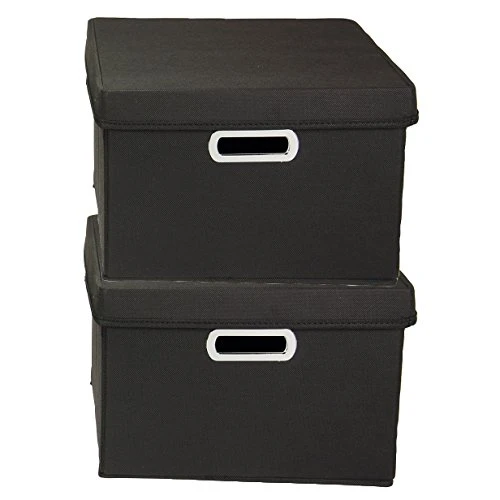 Household Essentials Fabric Storage Boxes With Lids And Handles, Black 1 Household Essentials Fabric Storage Boxes With Lids And Handles, Black