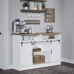4ever2buy Coffee Bar Cabinet With Storage, Farmhouse Sideboard Buffet Cabinet With Sliding Barn Door, 52'' Kitchen Cabinet With Adjustable Shelves, White Coffee Bar Table For Living Dining Room -Songmics Furniture Shop 410PRB3IsRL