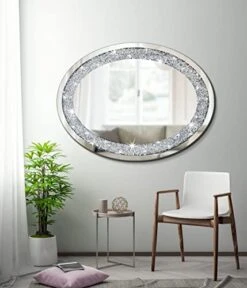 DMDFIRST Crystal Crushed Diamond Oval Shaped Silver Mirror Glam Bling For Wall Decoration 24x32x0.9inch Frameless Wall Hang Sparkly Glass Mirror Stunning Stylish Fashion Home Decor Decorative Mirror -Songmics Furniture Shop 410QqYNUrvL