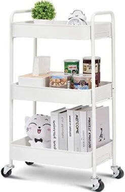 TOOLF 3-Tier Rolling Cart, Metal Utility Cart With Lockable Wheels, Storage Craft Art Cart Trolley Organizer Serving Cart Easy Assembly For Office, Bathroom, Kitchen, Kids' Room, Classroom (White) -Songmics Furniture Shop 410SRTQToDL. AC