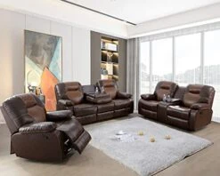 Nautery Leather Recliner Sofa,Living Room Furniture Set, Leather Sofa Set With Storage Console & Cup Holder For Office/Apartment(3 Pieces,Brown) -Songmics Furniture Shop 410UOoJYQZL