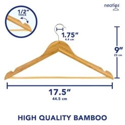 Neaties Bamboo Wood Hangers 12 Pack - Wooden Hangers Bulk, Anti-Rust Swivel Hook Bamboo Hangers - Non-Slip Smooth Finish - Double Notch Feature - Durable Clothes Hangers Wood (Natural 12 Pack)