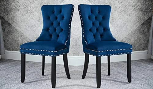 Set Of 2 Dining Chairs Modern For Dining Room Kitchen Accent Side Chair Velvet Button Tufted Padded Cushion Seat And Back (Sapphire Blue) 4 Set Of 2 Dining Chairs Modern For Dining Room Kitchen Accent Side Chair Velvet Button Tufted Padded Cushion Seat And Back (Sapphire Blue) - Image 4