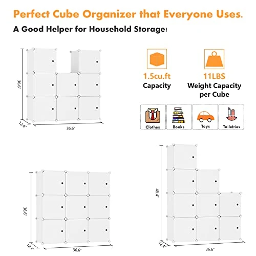 C&AHOME Cube Storage Organizer With Doors, 9-Cube Shelf, Closet Cabinet, DIY Plastic Modular Bookshelf, Storage Shelves Ideal For Bedroom,Living Room,36.6”L X 12.4”W X 36.6”H Milky USHS3009M-DOOR 4 C&AHOME Cube Storage Organizer With Doors, 9-Cube Shelf, Closet Cabinet, DIY Plastic Modular Bookshelf, Storage Shelves Ideal For Bedroom,Living Room,36.6”L X 12.4”W X 36.6”H Milky USHS3009M-DOOR - Image 4