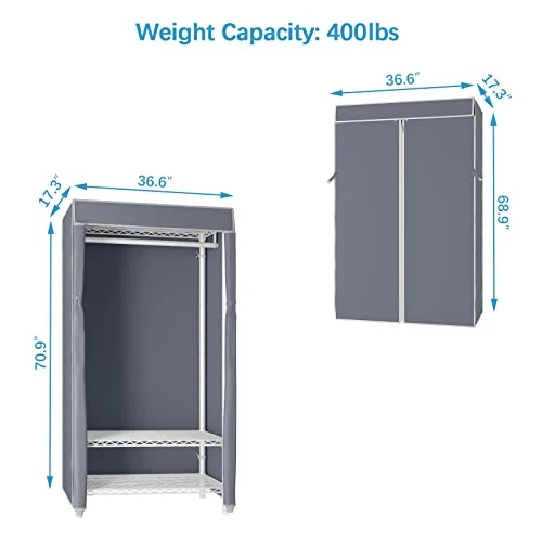 VIPEK V1S 3 Tiers Heavy Duty Garment Racks With Cover Small Space Free Standing Wardrobe Covered Clothes Rack For Hanging Clothes Portable Closet, White Clothing Rack With Grey Oxford Fabric Cover 3 VIPEK V1S 3 Tiers Heavy Duty Garment Racks With Cover Small Space Free Standing Wardrobe Covered Clothes Rack For Hanging Clothes Portable Closet, White Clothing Rack With Grey Oxford Fabric Cover - Image 3