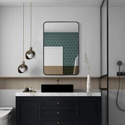 Aldado Black Bathroom Wall Mirror, 24x36 Inch Vanity Mirror, Brushed Matte Black Aluminum Alloy Metal Frame Rounded Corner Rectangular Mirror For Modern Farmhouse Home Decor -Songmics Furniture Shop 410aazj7rRL