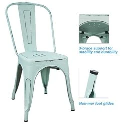 Devoko Metal Indoor-Outdoor Chairs Distressed Style Kitchen Dining Chairs Stackable Side Chairs With Back Set Of 4 (Blue) -Songmics Furniture Shop 410abFdYiuL