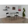 Flash Furniture Sutton 3 Piece Space-Saver Bistro Set With Black Glass Top Table And Black Vinyl Padded Chairs