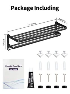 Towel Racks For Bathroom, Dual Folding Towel Rack, Black Bathroom Towel Rack Wall Mounted, Flat Towel Bar For More Stable Storage, Waterproof & Rustproof Space Aluminum, Drilling/Nail-free Glue,23.6in -Songmics Furniture Shop 410gJZSJC0L