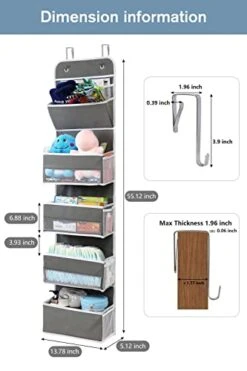 GALMAXS7 2 Pack 5-Shelf Over The Door Hanging Organizer With 8 Mesh Side Pockets, Back Of Door Storage Organizer, Closet Door Organizer Hanging Diaper Storage Organizer, Door Hanger Organizer, Grey -Songmics Furniture Shop 410h2J1U9fL