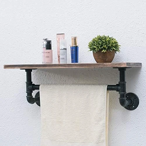 Womio Industrial Pipe Bathroom Shelves Wall Mounted With Towel Bar,24in Rustic Wall Decor Farmhouse,3 Tiered Towel Rack Metal Floating Shelves Towel Holder,Wall Shelf Over Toilet 6 Womio Industrial Pipe Bathroom Shelves Wall Mounted With Towel Bar,24in Rustic Wall Decor Farmhouse,3 Tiered Towel Rack Metal Floating Shelves Towel Holder,Wall Shelf Over Toilet - Image 6