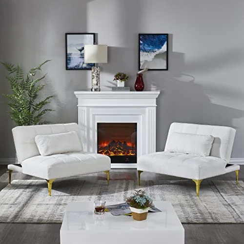 GENERIC Convertible Sofa Bed Futon With Gold Metal Legs Teddy Fabric (White) 4 GENERIC Convertible Sofa Bed Futon With Gold Metal Legs Teddy Fabric (White) - Image 4