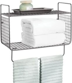 MDesign Steel Wall Mount Storage Organizer Shelf Rack With Towel Bar - Mounted Shelves For Bathroom, Laundry Room, Kitchen, Garage - Basket For Hand Towels, Washcloth - Concerto Collection - White 16 MDesign Steel Wall Mount Storage Organizer Shelf Rack With Towel Bar - Mounted Shelves For Bathroom, Laundry Room, Kitchen, Garage - Basket For Hand Towels, Washcloth - Concerto Collection - White -Songmics Furniture Shop 4110IG3U 4L. AC