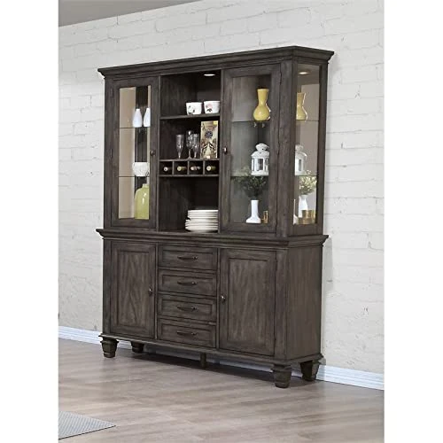 Sunset Trading Shades Of Gray Wood Lighted China Cabinet/Wine Storage In Gray 2 Sunset Trading Shades Of Gray Wood Lighted China Cabinet/Wine Storage In Gray - Image 2