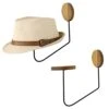 MyGift Wall Mounted Deluxe Acacia Wood Hat Holder Rack With Industrial Black Metal Wire Bracket, Modern Hanging Cap Holder Organizer Entryway Display, Set Of 2