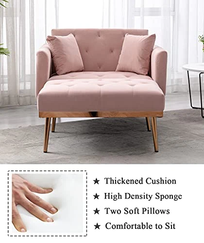 SLEERWAY Velvet 2 In 1 Chaise Lounge Chair Indoor, Modern Single Sofa Bed With Two Pillows, Recliner Chair With 3 Adjustable Angles, Convertible Sleeper Chair For Living Room And Bedroom (Pink) 2 SLEERWAY Velvet 2 In 1 Chaise Lounge Chair Indoor, Modern Single Sofa Bed With Two Pillows, Recliner Chair With 3 Adjustable Angles, Convertible Sleeper Chair For Living Room And Bedroom (Pink) - Image 2