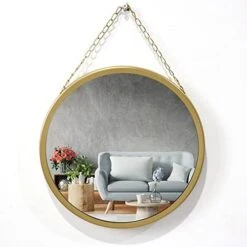 ZENIDA Circle Decorative Wall Mirror,Black Hanging Mirror With Black Stainless Chain, Small Round Mirror Wall Decor, Hanging Mirror For Wall, Wash Room, Living Room, Bedroom,Bathroom Vanity Mirror -Songmics Furniture Shop 41187uxYGCL. AC