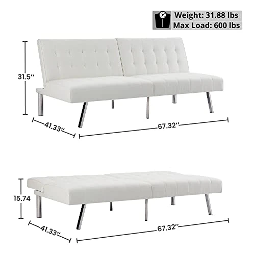 Naomi Home Tufted Split Back Futon Sofa Bed, Faux Leather Couch Bed, Futon Convertible Sofa Bed With Chrome Legs, Folding, Reclining Small Convertible Couch, Futon Couches For Living Room White 1 Naomi Home Tufted Split Back Futon Sofa Bed, Faux Leather Couch Bed, Futon Convertible Sofa Bed With Chrome Legs, Folding, Reclining Small Convertible Couch, Futon Couches For Living Room White