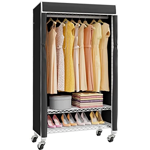 VIPEK R1C Plus Rolling Clothes Rack With Cover Portable Closet For Hanging Clothes, Heavy Duty Garment Rack Freestanding Clothing Rack With Wheels & Hanging Rod, White Closet Rack With Black Cover 1 VIPEK R1C Plus Rolling Clothes Rack With Cover Portable Closet For Hanging Clothes, Heavy Duty Garment Rack Freestanding Clothing Rack With Wheels & Hanging Rod, White Closet Rack With Black Cover