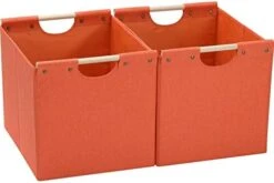 HOONEX Large Foldable Storage Bins, Linen Fabric, 2 Pack, With Wooden Carry Handles And Sturdy Heavy Cardboard, For Home, Office, Car, Nursery, Light Grey -Songmics Furniture Shop 411CCGubqLL. AC