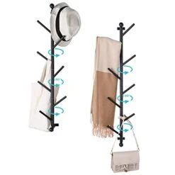 Hongtamoya 2-Pack Wall Mount Coat Rack, Modern Tree Branch Style Wall Mount, And 180° Rotary Design For Entryway, Hallway, And Bedroom Storage Of Coats, Hats, Bags, Scarves, And Clothes-Black