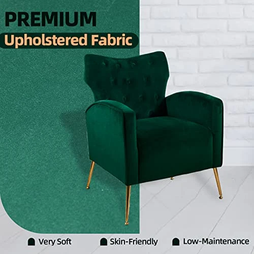 Sucrever Green Accent Chairs Set Of 2 With Armrests/Pillow, Upholstered Wingback Chair, Comfy Tufted Easy Stylish Velvet Accent Chair Set Of 2 For Bedroom Living Room Club And Fireplace 5 Sucrever Green Accent Chairs Set Of 2 With Armrests/Pillow, Upholstered Wingback Chair, Comfy Tufted Easy Stylish Velvet Accent Chair Set Of 2 For Bedroom Living Room Club And Fireplace - Image 5
