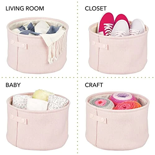 MDesign Soft Cotton Fabric Bathroom Storage Bin With Handles - Organizer For Towels, Toilet Paper - For Closets, Cabinets, Shelves - Textured Weave - 2 Pack - Light Pink 4 MDesign Soft Cotton Fabric Bathroom Storage Bin With Handles - Organizer For Towels, Toilet Paper - For Closets, Cabinets, Shelves - Textured Weave - 2 Pack - Light Pink - Image 4