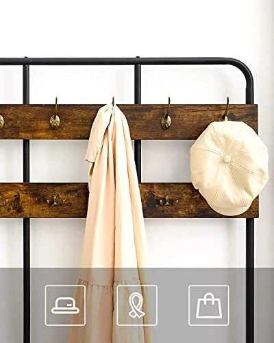 QCen Entryway Bench With Coat Rack ,Shoe Rack Storage Shelf Organizer Industrial Hall Tree 72 Inch With Storage Bench 12 Hooks, Wood Look Accent Furniture With Metal Frame 4 QCen Entryway Bench With Coat Rack ,Shoe Rack Storage Shelf Organizer Industrial Hall Tree 72 Inch With Storage Bench 12 Hooks, Wood Look Accent Furniture With Metal Frame - Image 4