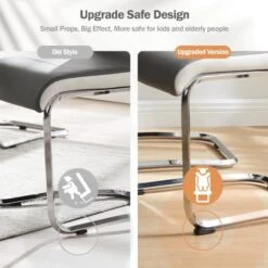 SICOTAS Dining Chairs Set Of 2 - Modern Kitchen Chairs Faux Leather, High Back Dining Room Chairs With Metal Base, Upholstered Dinner Chairs, 2 PCS Armless Side Chair For Dining Room And Kitchen, Grey -Songmics Furniture Shop 411J6Ap3LAL