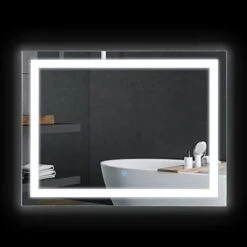 HOMCOM 32" X 24'' LED Illuminated Bathroom Mirror, Wall Mounted Vanity Mirror With Dimmable Memory Touch, Waterproof, Horizontally Or Vertically, Silver