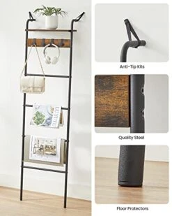 VASAGLE Blanket Ladder Shelf, Blanket Holder Rack For Living Room, Decorative Ladder With Removable Hooks, Top Storage Shelf, Metal Frame, Rustic Brown And Black ULLS017B01 -Songmics Furniture Shop 411MYRy8yZL
